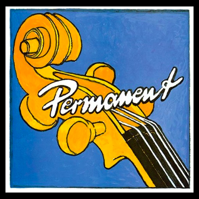 Ilustração estilizada de cabeça de violino com texto Permanent