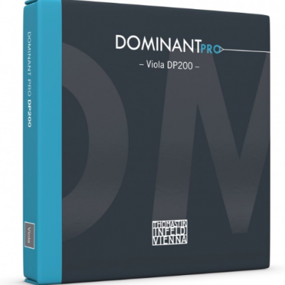 Embalagem de cordas para viola Dominant PRO DP200 azul e preta com texto branco e azul claro