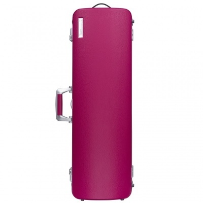 Estojo rígido rosa para instrumento musical com alça e fechos metálicos