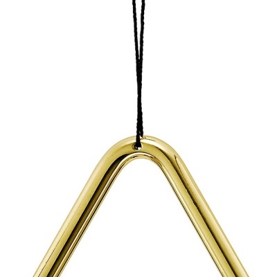 Triângulo musical dourado com suporte de madeira