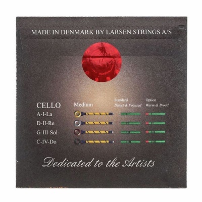 Pacote de cordas para violoncelo feitas na Dinamarca com instruções de uso