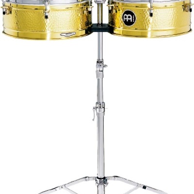 Par de timbales dourados com suporte cromado