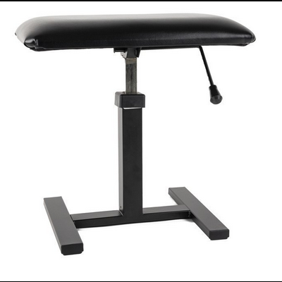 Banco de apoio preto com estrutura metálica e assento almofadado