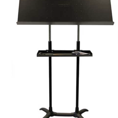 Estante para partituras metálica preta com bandeja e base estável