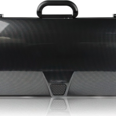Estojo rígido cinzento metálico para instrumento musical com alça preta