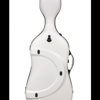 Estojo rígido branco para violoncelo com fecho e alça preta