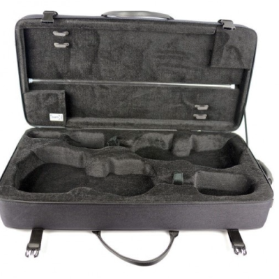 Estojo aberto para violino com forro preto e compartimentos