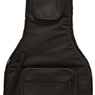 Estojo de guitarra preto com bolsos e inscrições Q e QOAN
