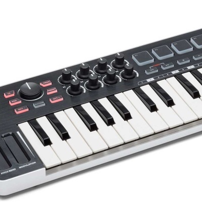 Teclado MIDI SAMSON Graphite M25 preto e branco com 25 teclas e botões de controlo