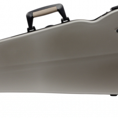 Estojo rígido cinza para guitarra com alça e fechos