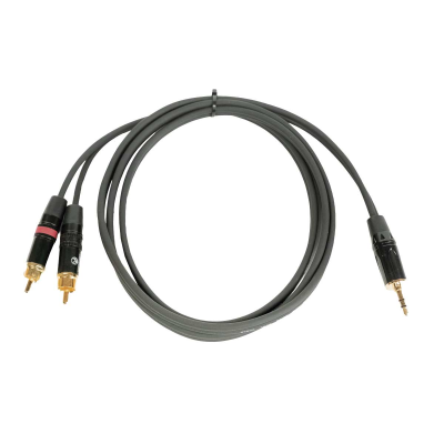 Cabo de áudio com conetores RCA e jack 3,5 mm