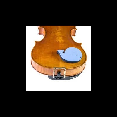 Violino castanho claro com apoio de ombro azul em forma de baleia