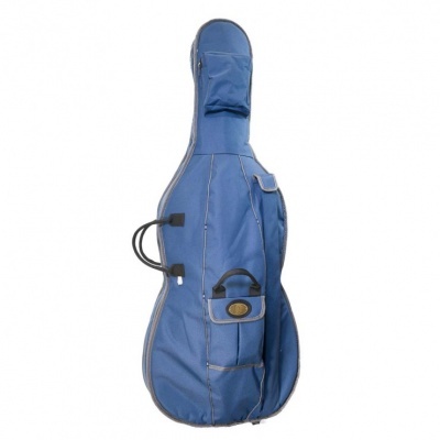 Capa para guitarra azul com bolsos externos e alças para transporte