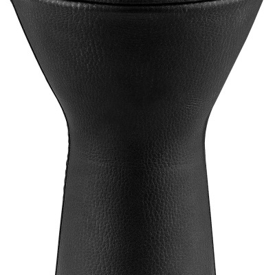 Djembe negro com pele branca e detalhes em metal