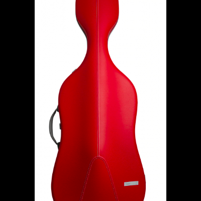 Estojo rígido para violoncelo vermelho com costura branca e alça preta