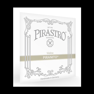 Embalagem branca para cordas de violino Pirastro Piranito com design ornamental