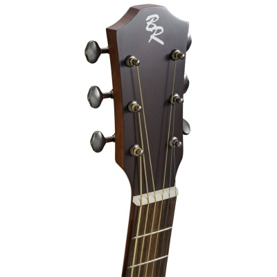 Cabeça de guitarra acústica em madeira escura com logo BR