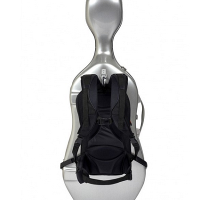 Estojo rígido prata para violoncelo com alças de mochila pretas