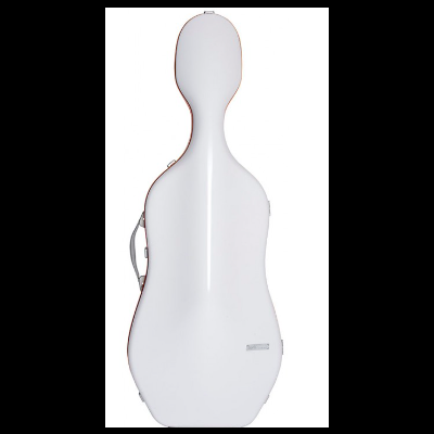 Estojo rígido branco para violoncelo com alça e fechos metálicos