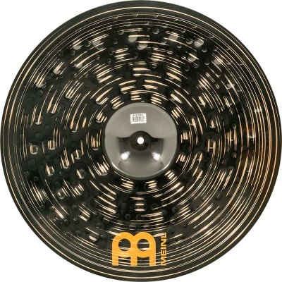 Prato de bateria Meinl preto com detalhes dourados e logótipo amarelo