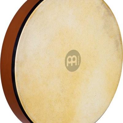 Búzio de tambor redondo com pele clara e aro de madeira castanha