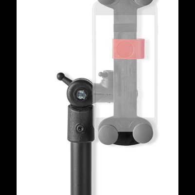 Suporte para telemóvel preto e cinzento com faixa rosa e alavanca de ajuste