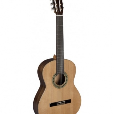 Guitarra clássica de madeira clara e escura com 6 cordas