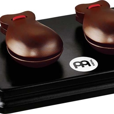 Bongo Duplo MINI MEINL em madeira castanha sobre base preta com parafusos laterais.