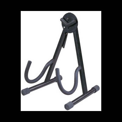 Suporte para guitarra preto em metal com base estável e proteção de borracha