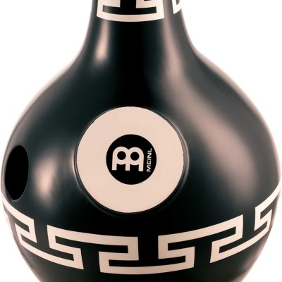 Vaso preto cerâmico com padrão geométrico branco e logotipo MEINL