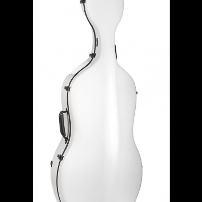 Estojo rígido branco para violoncelo com fechos pretos