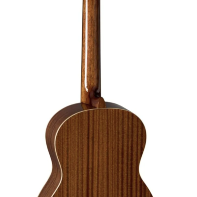 Guitarra clássica vista de trás em madeira castanha