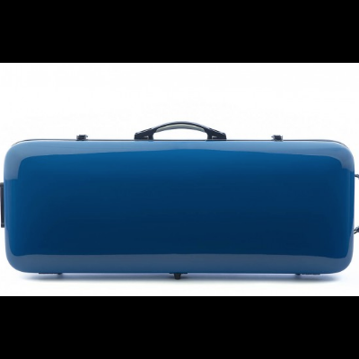 Estojo rígido azul para instrumento musical com pegas e fechos pretos