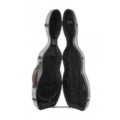 Estojo para guitarra cinza rígido aberto com interior preto acolchoado