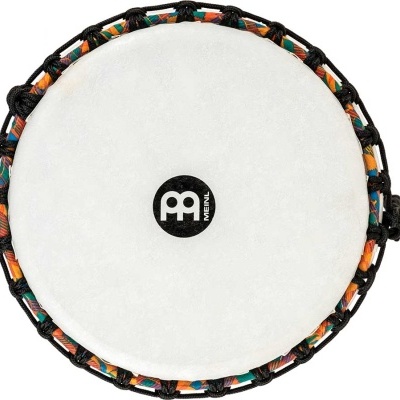 Pandeiro com pele branca e aro colorido com texto Preto MEINL