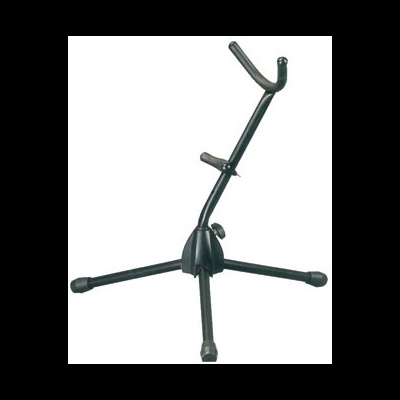 Suporte de guitarra preto com base tripé e braços almofadados