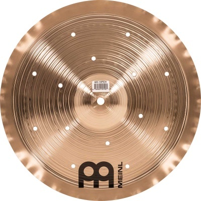 Prato de bateria metálico cobreado com furos e logotipo MEINL