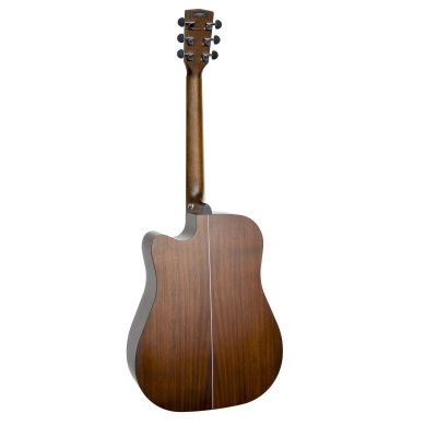 Traseira de guitarra acústica em madeira castanha com linha clara central