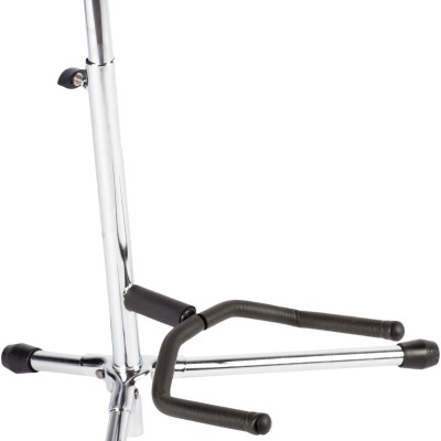 Suporte metálico cromado para guitarra com acolchoamento preto