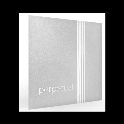 Embalagem prateada com texto perpetual e riscas verticais brancas