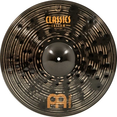 Prato de bateria preto e dourado Meinl Classics Custom 18 polegadas com padrões circulares e manchas pretas