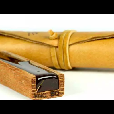 Instrumento de sopro em madeira com bolsa de couro amarela