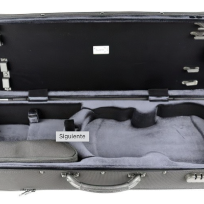 Estojo rígido para violino com interior cinza acolchoado e exterior preto