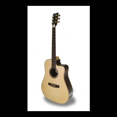 Guitarra acústica de corpo recortado em madeira clara e escura