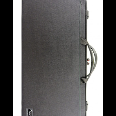 Mala rígida preta com pegas acolchoadas e etiqueta 'bam'