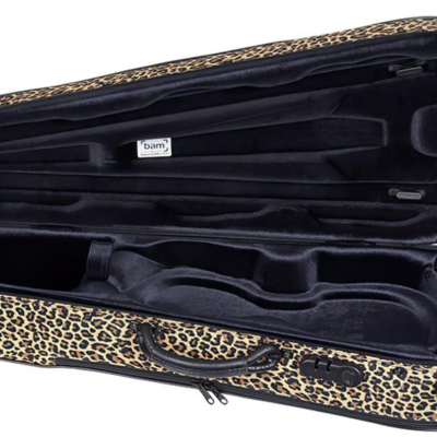 Estojo para violino com padrão de leopardo aberto