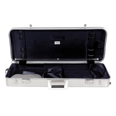 Estojo aberto para violino branco com interior negro