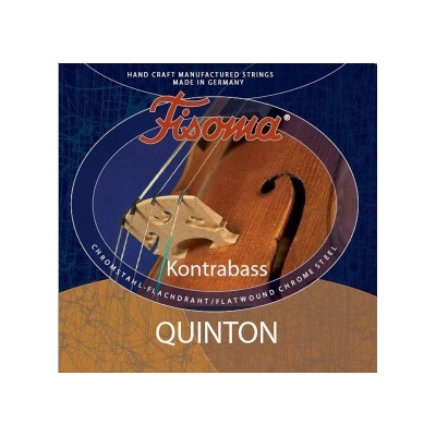 Embalagem de cordas para contrabaixo Fisoma com texto e imagem do instrumento