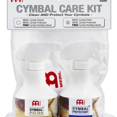 Kit de cuidados para pratos MEINL com polidor, protetor e luva, em embalagem plástica transparente