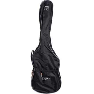 Estojo preto para guitarra com bolso frontal e etiqueta QGAN